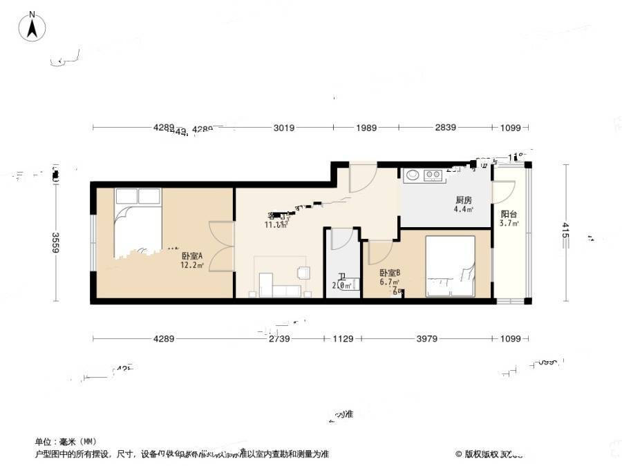 河西区惠阳里2室1厅1卫61.9㎡户型图