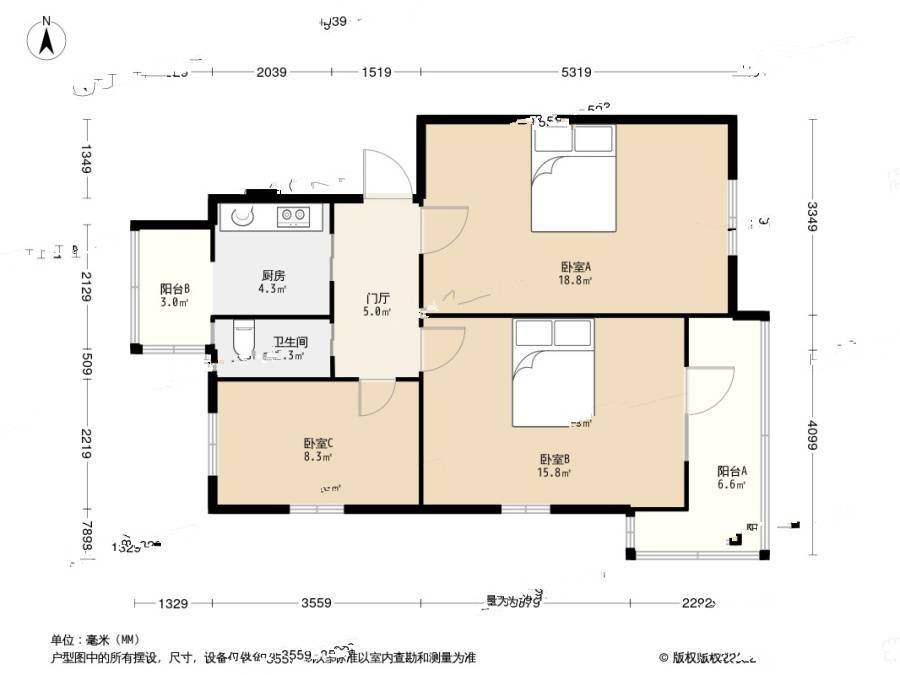 健美里3室0厅1卫54㎡户型图