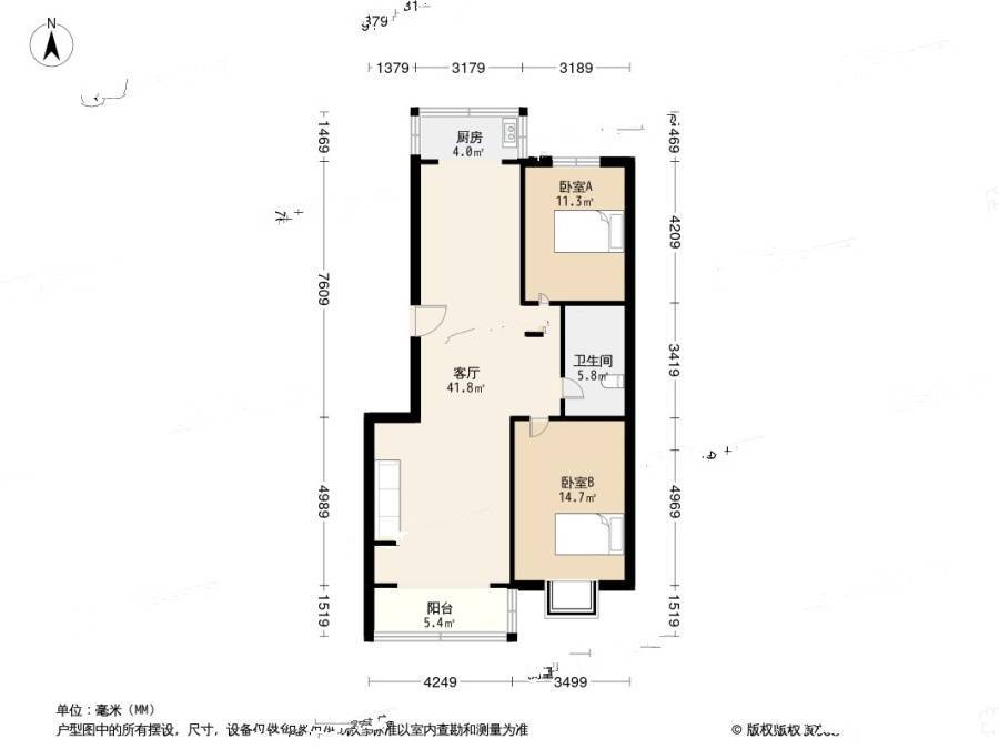 大港兴旺里2室1厅1卫113.3㎡户型图