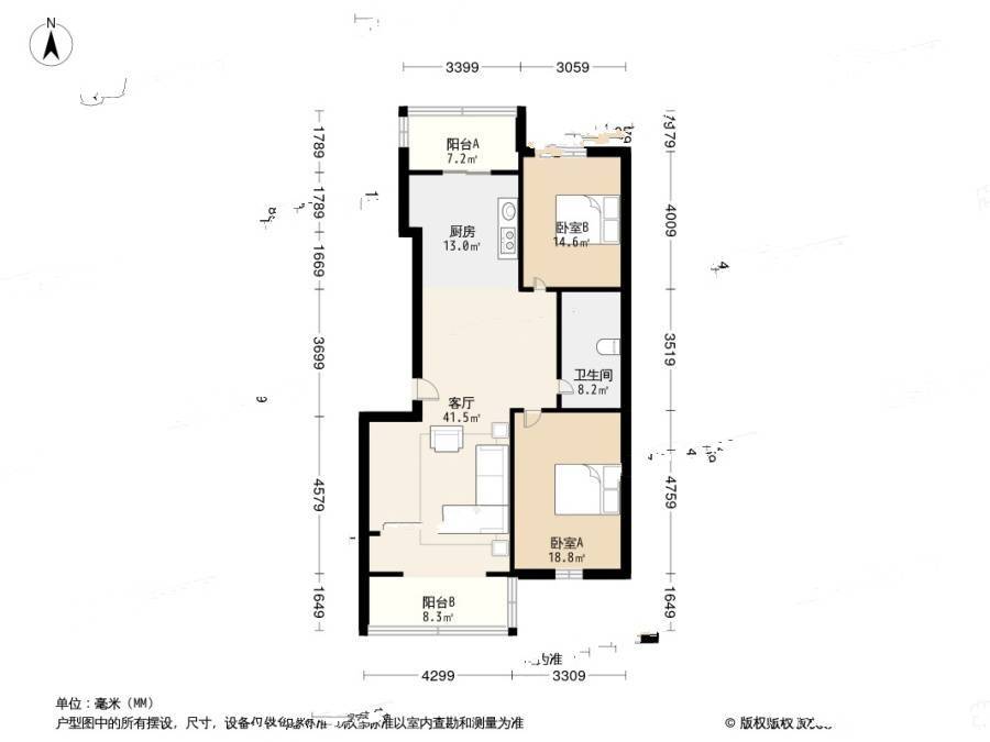 大港兴旺里2室1厅1卫117㎡户型图