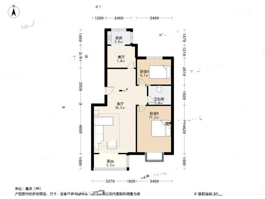 宝坻绿色家园2室2厅1卫99.6㎡户型图