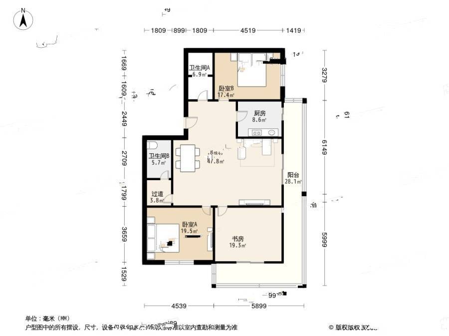金福兆公寓3室1厅2卫179.2㎡户型图