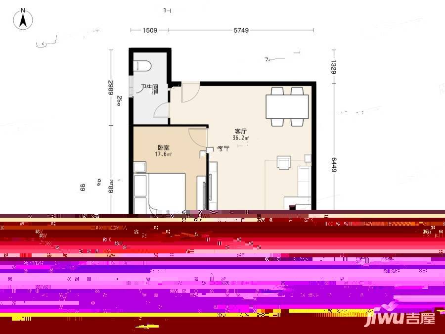 河北区金海花园1室1厅1卫70㎡户型图