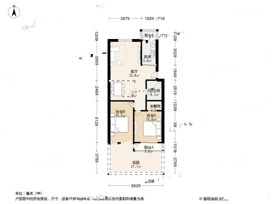 河北区金海花园2室2厅1卫108.2㎡户型图