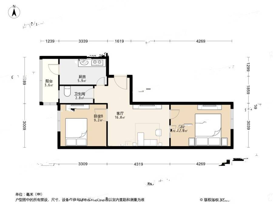 万隆花园小区2室1厅1卫71㎡户型图