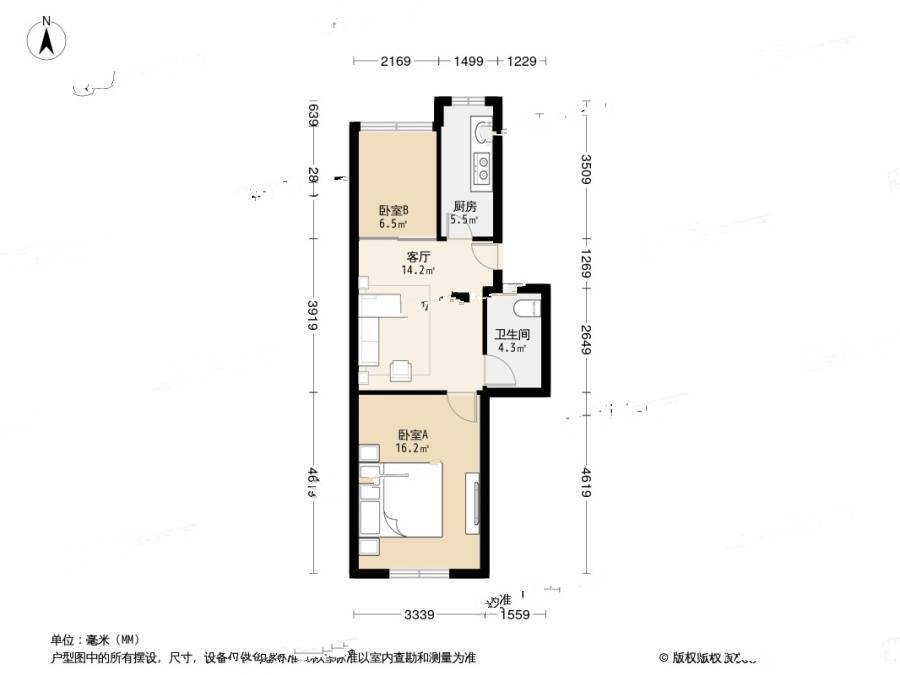 万隆花园小区2室1厅1卫58.9㎡户型图