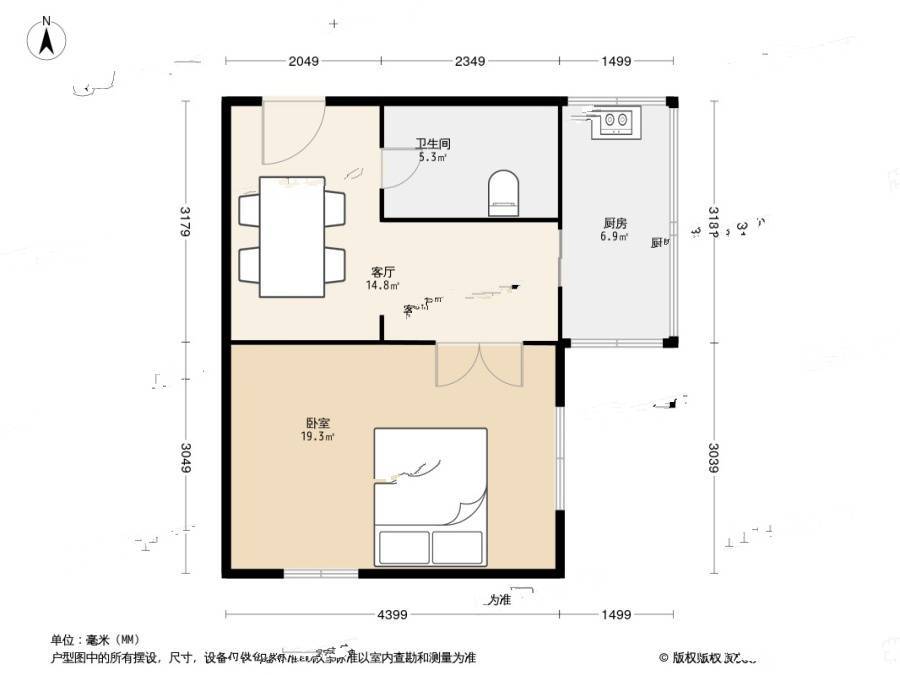 金昌里1室1厅1卫26㎡户型图