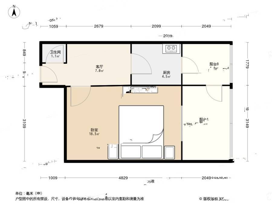 卫国道82号1室1厅1卫24.7㎡户型图