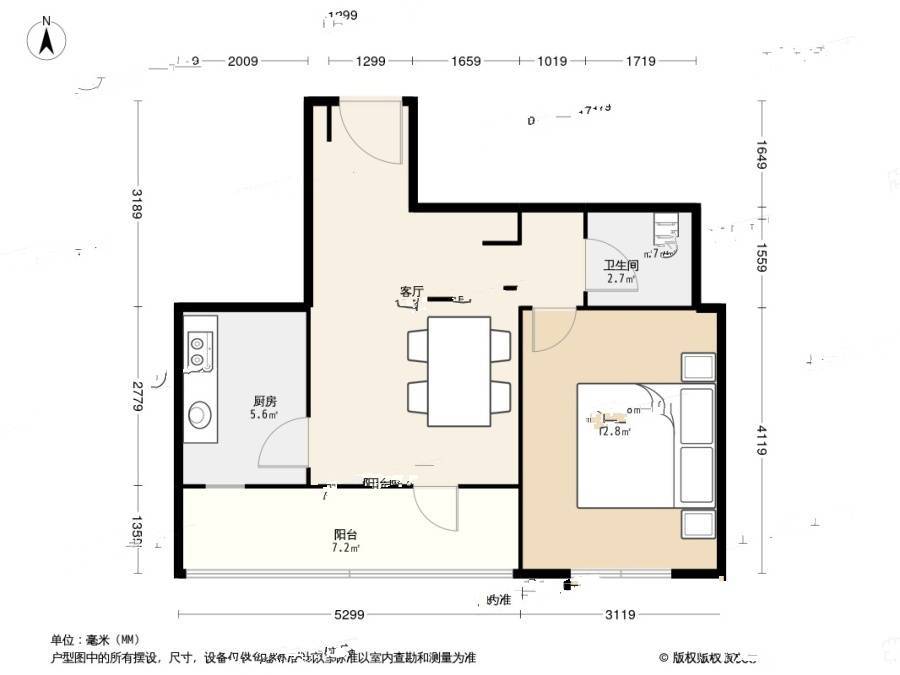 金堂南里1室1厅1卫60.8㎡户型图