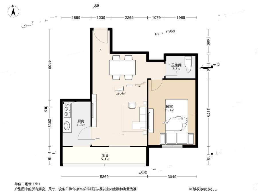 金堂南里1室1厅1卫60.5㎡户型图