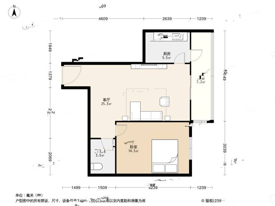 金堂南里1室1厅1卫60.4㎡户型图