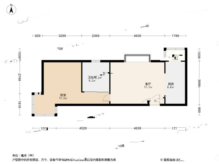 阳光星期八昕旺北苑1室1厅1卫57.2㎡户型图