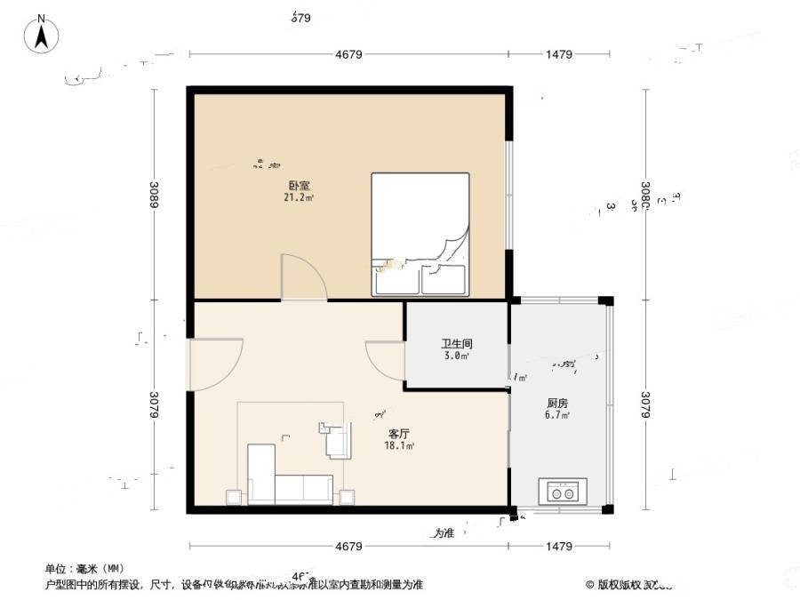 来安里1室1厅1卫27.5㎡户型图