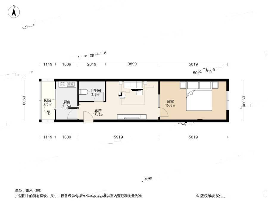 来安里1室1厅1卫55.6㎡户型图