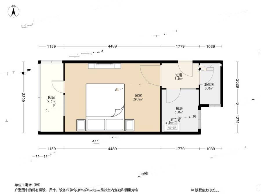 河东区嘉祥里1室0厅1卫35㎡户型图