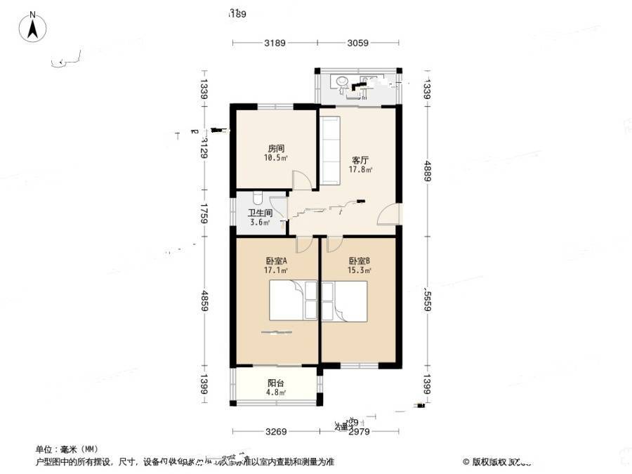 滦宜里3室1厅1卫71.3㎡户型图