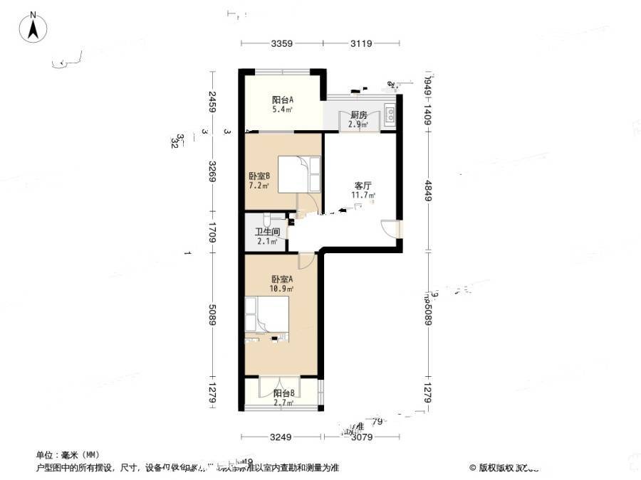 滦宜里2室1厅1卫58.9㎡户型图