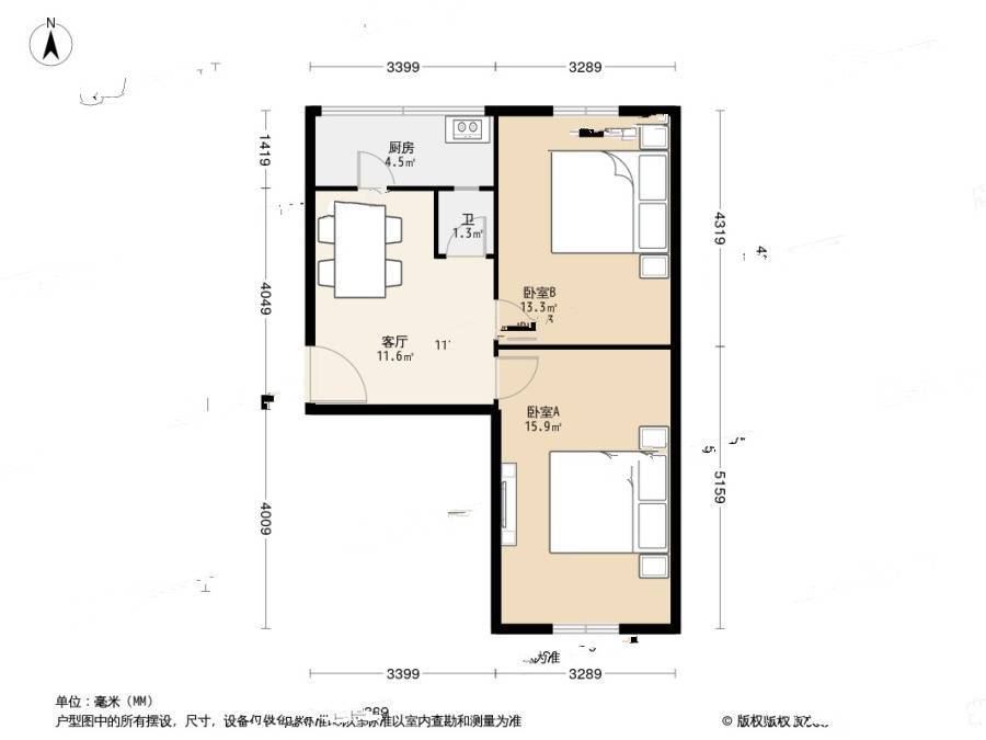 试验楼2室1厅1卫67㎡户型图