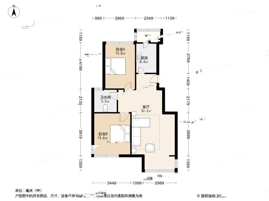 爱国东里2室1厅1卫99㎡户型图