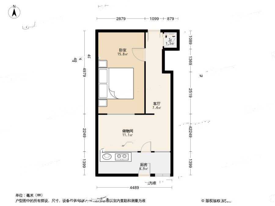 广东山庄路1室1厅1卫32.2㎡户型图