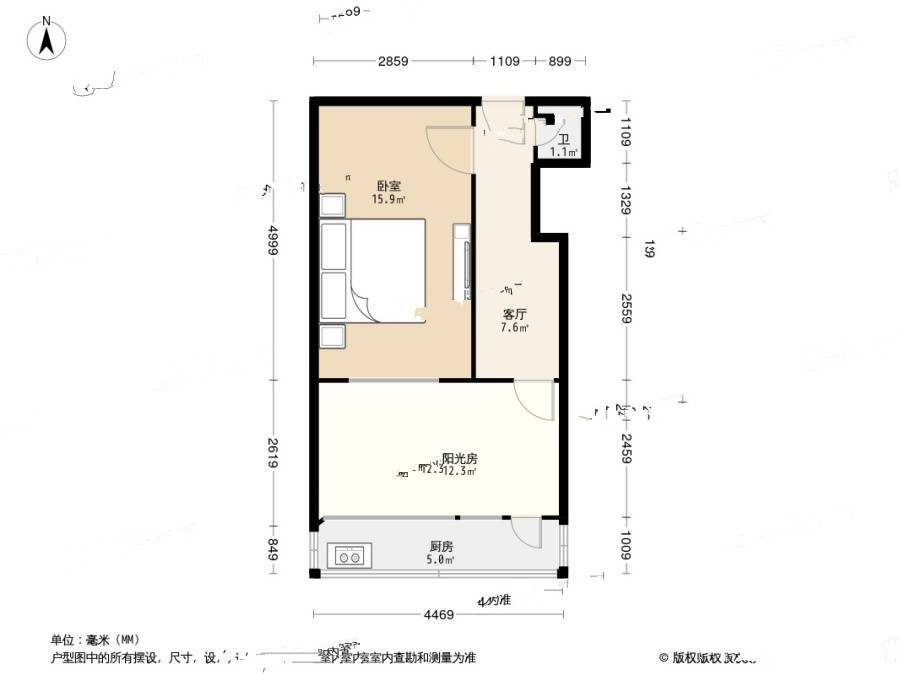 广东山庄路1室1厅1卫32.2㎡户型图