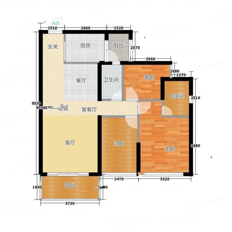 天美小岛3室0厅0卫88㎡户型图