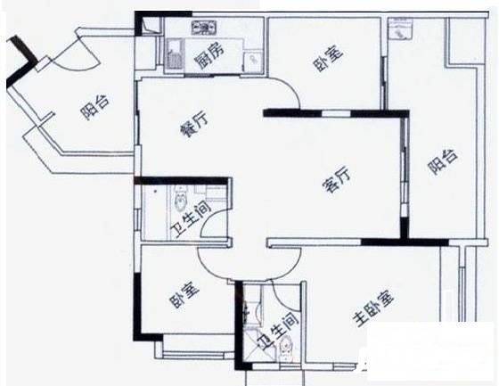 金沙洲小区3室2厅2卫96㎡户型图