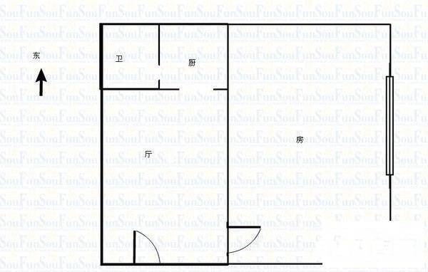 白水塘小区1室1厅1卫30㎡户型图