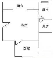 万华花园一得居1室1厅1卫39㎡户型图