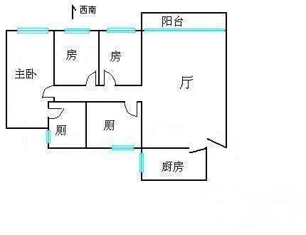 洛涛居南区3室1厅2卫80㎡户型图