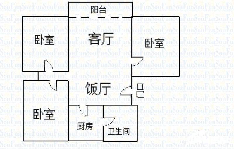 海珠沙园社区3室1厅1卫81㎡户型图