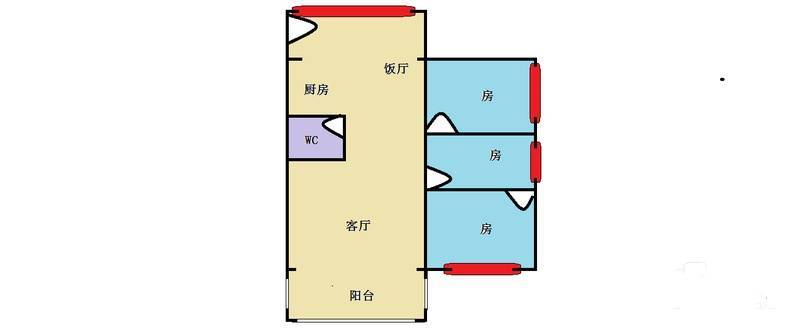 海珠沙园社区2室1厅1卫69㎡户型图