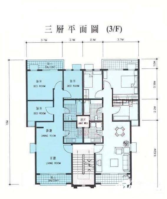 祈福新村C区3室2厅1卫72㎡户型图