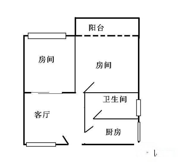 机场路小区2室1厅1卫53㎡户型图