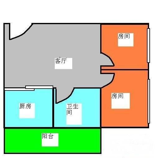 机场路小区2室1厅1卫53㎡户型图