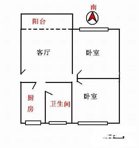 机场路小区2室1厅1卫53㎡户型图