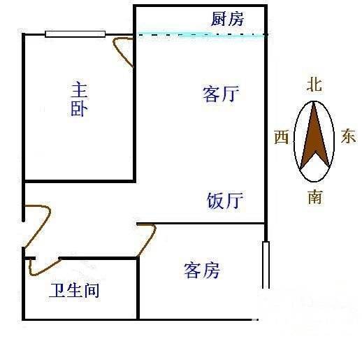 机场路小区2室2厅1卫45㎡户型图