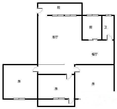 建设路小区(花都)3室2厅1卫88㎡户型图