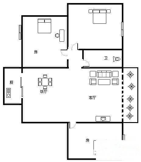 南翠苑3室2厅1卫85㎡户型图