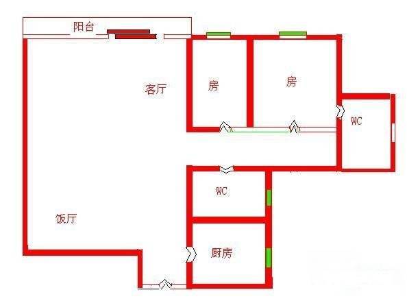 新康花园康馨苑2室2厅2卫55㎡户型图