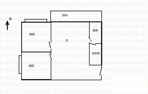 御景花园(白云)2室1厅1卫56㎡户型图