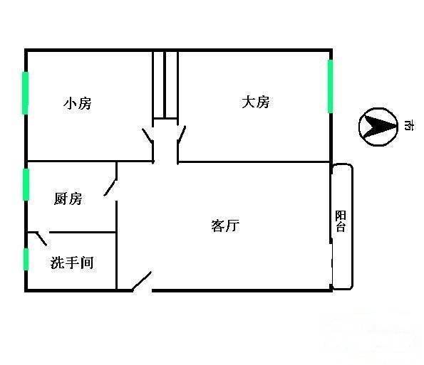 梓元岗路小区2室1厅1卫70㎡户型图