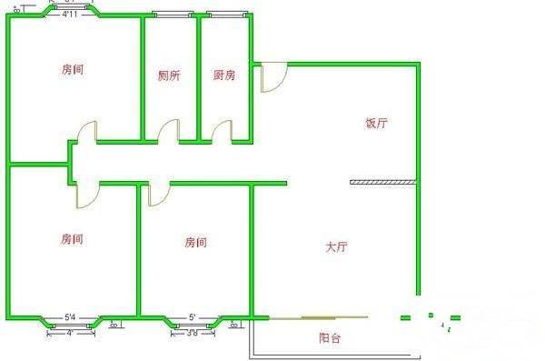 百荣园3室2厅1卫90㎡户型图