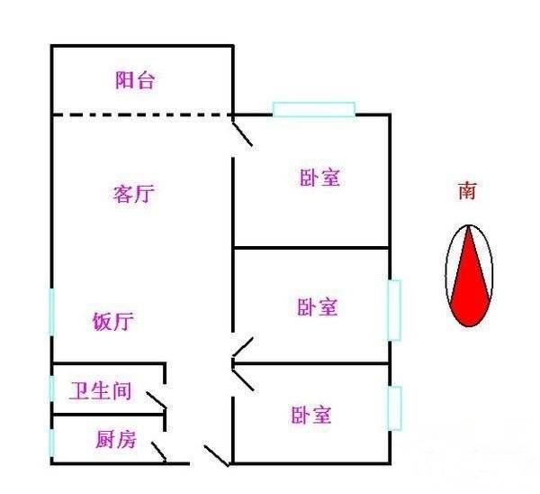 百荣园3室2厅1卫90㎡户型图