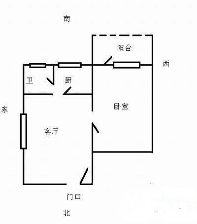 百荣园1室1厅1卫48㎡户型图