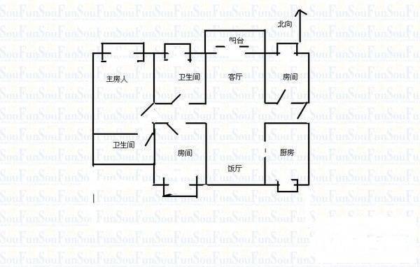 祈福新村湖景居3室2厅2卫102㎡户型图