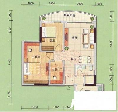 逸景翠园碧莲居3室2厅1卫78㎡户型图