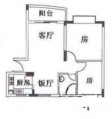 逸景翠园翠羽居2室2厅1卫75㎡户型图