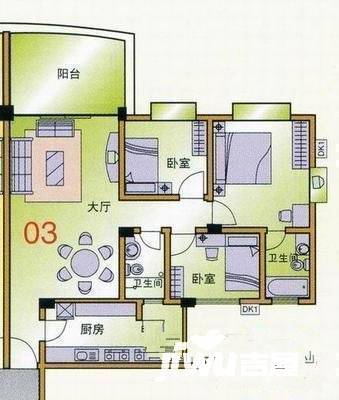 东怡新区东信园3室1厅1卫107㎡户型图