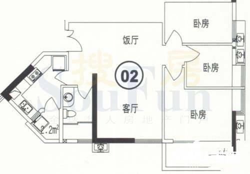 江南花园二期3室2厅1卫92.3㎡户型图